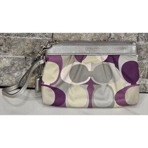Coach Y2K Soho Scarf Print Wristlet Purple/Gray/Silver Satin Bag Clutch Vintage